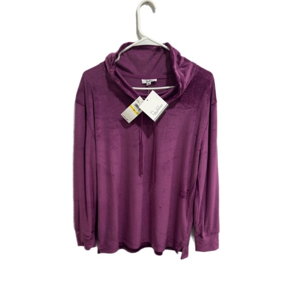 Roudelain Long Sleeve Velour Pajama Loungewear Top Dark Purple Soft Cozy - Picture 2 of 7